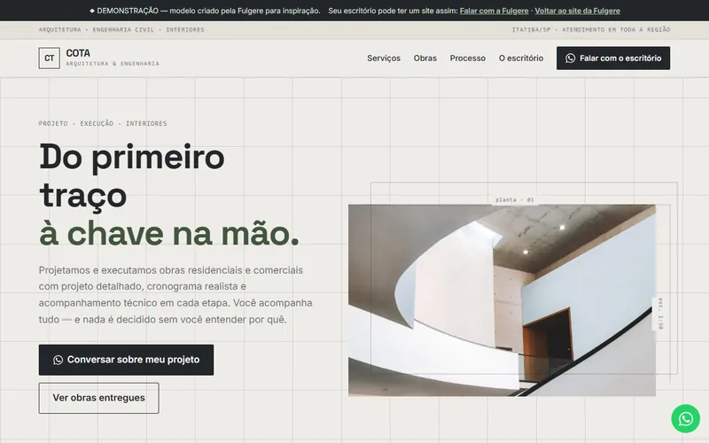 Demonstração de site técnico-editorial para projetos e obras